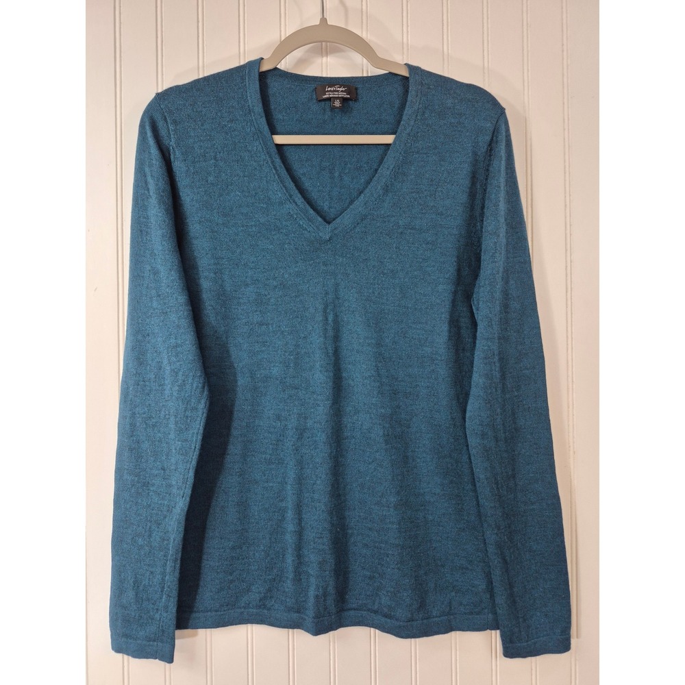 Lord & Taylor Extra Fine 100% Merino Wool V-Neck Sweater Teal Blue
Large